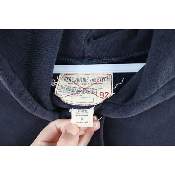 Vintage Abercrombie & Fitch Mens Small Faded Spell Out Heavyweight Hoodie Blue - Picture 8 of 11